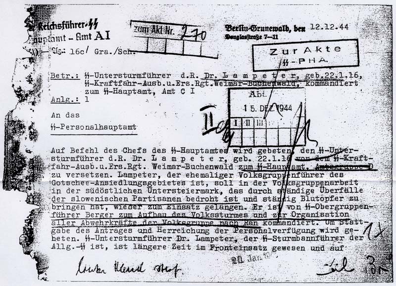 SSUntersturmführer Wilhelm Lampeter. Der ReichsführerSS, SSHauptamt